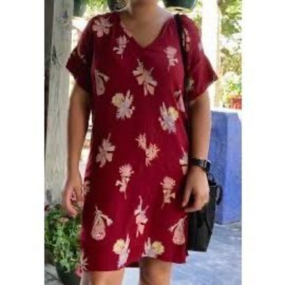 Madewell Women’s Size Medium Novel Shirt Dress Red Bird of Paradise Print - Picture 3 of 11